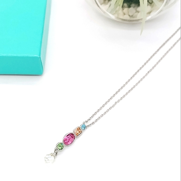 Swarovski Crystals Gumdrop Aurora Borealis Silver Necklace-N8266 - Picture 5 of 7